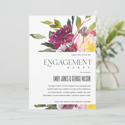 HELLE GELBE BLUSH BURGUNDDISCHE VERLOBUNG EINLADUNG (Stehend Vorderseite)