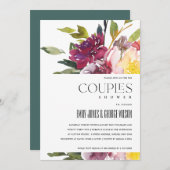 HELLE GELBE BLUSH BURGUNDY BLUMCOUPLES DUSCHE EINLADUNG (Vorne/Hinten)