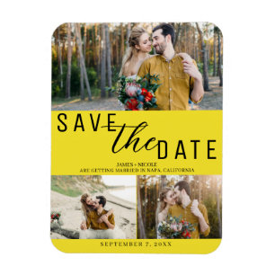 Helle gelbe Hochzeit-Speichern-Sie-das-Datum 3 Fot Magnet