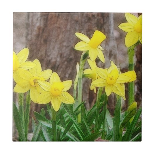 Helle gelbe Narzissen Fliese (Vorderseite)