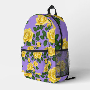 Helle gelbe Rosen mit grünen Blättern Bedruckter Rucksack