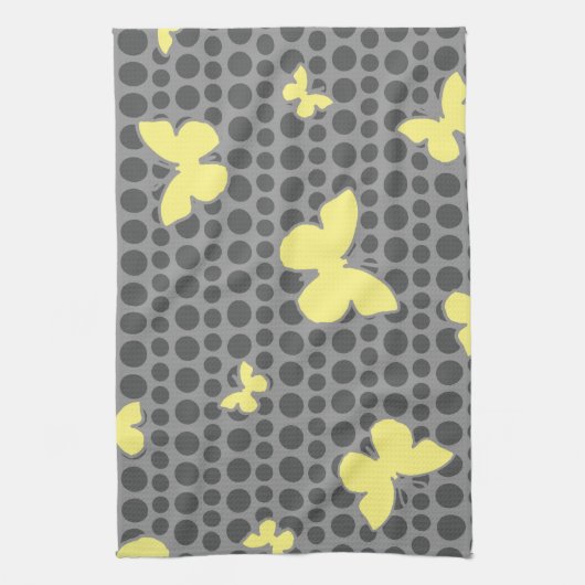 Helle gelbe Schmetterlinge auf Grau Geschirrtuch (Vertikal)