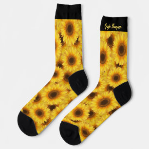 Helle gelbe Sonnenblumen mit Namens-Crew Socken