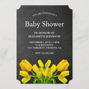 Helle gelbe Tulpen-Blumen-Baby-Party Einladung