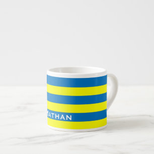 Helle gelbe und blaue Streifen personalisiert Espressotasse