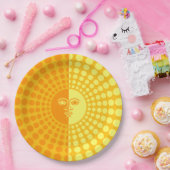 Helle, gelbe und orange Sonne mit Gesicht Pappteller (Party)