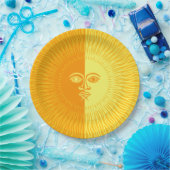 Helle, gelbe und orange Sonne mit Gesicht Pappteller (Party)