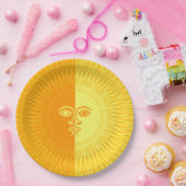 Helle, gelbe und orange Sonne mit Gesicht Pappteller (Party)