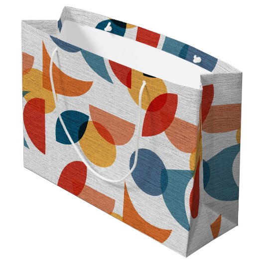 Helle geometrische Retro Abstraktes Mitteljahrhund Große Geschenktüte (Rückseite Schrägansicht)