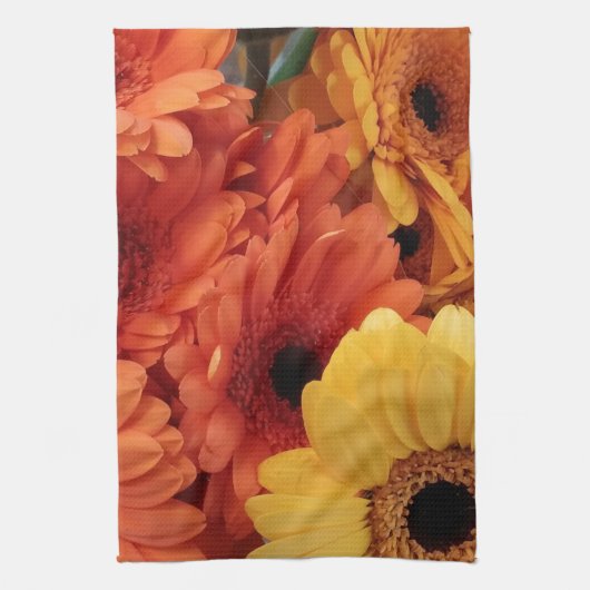 Helle Gerbera-Blume, Orangengelb, Flora Geschirrtuch (Vertikal)