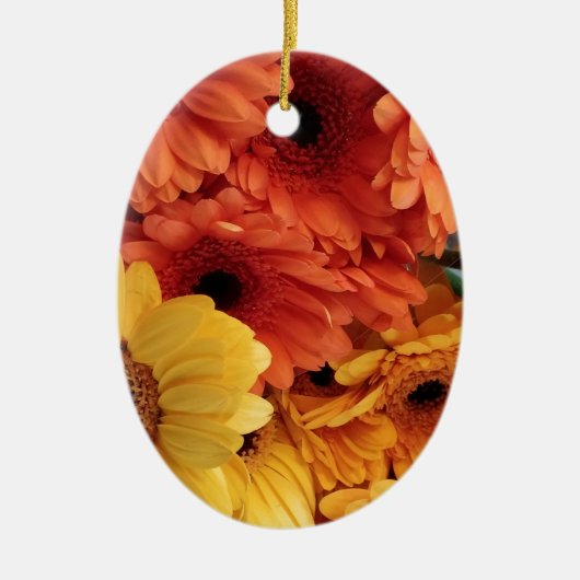 Helle Gerbera-Blume, Orangengelb, Flora Keramik Ornament (Vorne)