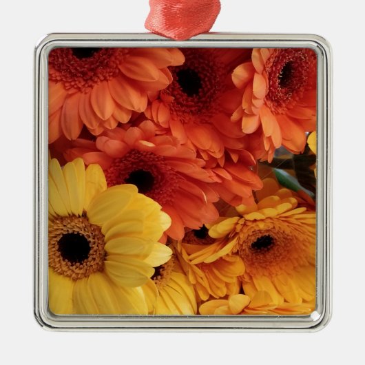 Helle Gerbera-Blume, Orangengelb, Flora Silbernes Ornament (Vorne)