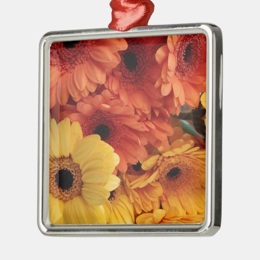 Helle Gerbera-Blume, Orangengelb, Flora Silbernes Ornament (Links)