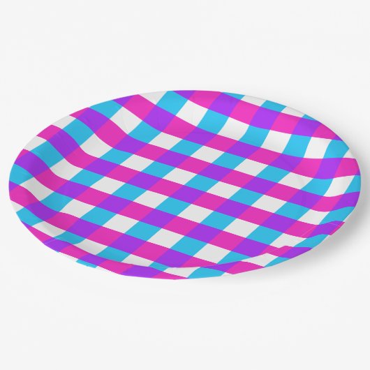 Helle Gingham Party Teller - Stile 3 (Schrägansicht)