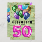 Helle Glitzer Balloons 50. Geburtstag Einladung (Vorne/Hinten)