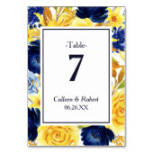Helle Gold Navy Blue Floral Wedding Table Card Tischnummer (Rückseite)