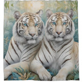 Helle Golden Tigers in einem blauen grünen Dschung Duschvorhang (Vorderseite)