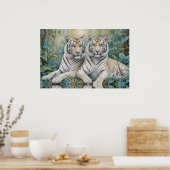 Helle Golden Tigers in einem blauen grünen Dschung Poster (Küche)