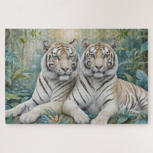 Helle Golden Tigers in einem blauen grünen Dschung Puzzle