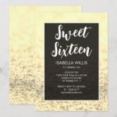Helle goldene Glitzern Sweet 16 elegante Schrift Einladung (Vorne/Hinten)