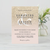 helle GoldImitat-Glitterrosa ombre Einladung (Stehend Vorderseite)