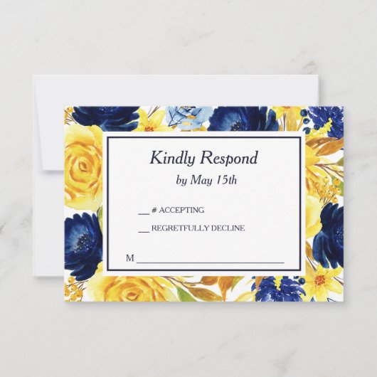 Helle Goldmedaille Blue Floral Wedding RSVP Karte (Vorderseite)
