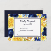 Helle Goldmedaille Blue Floral Wedding RSVP Karte (Vorne/Hinten)