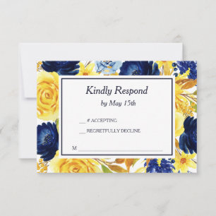 Helle Goldmedaille Blue Floral Wedding RSVP Karte