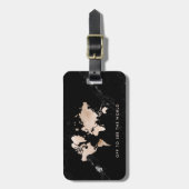 Helle GoldWeltkarte auf schwarzem Marmor Gepäckanhänger (Vorderseite vertikal)