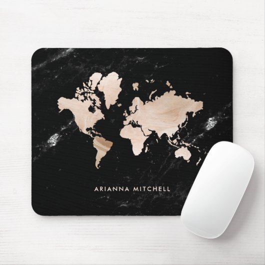 Helle GoldWeltkarte auf schwarzem Marmor Mousepad (Mit Mouse)