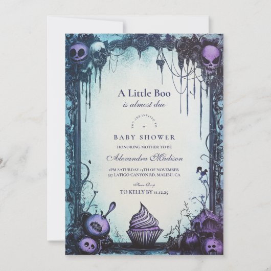 Helle Gothic Halloween Baby Dusche Einladung (Vorderseite)