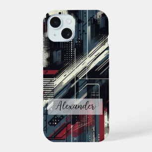 Helle Graffiti-Kunst-Handyhülle mit mehreren Gebäu iPhone 15 Hülle
