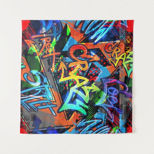 Helle Graffiti, urbanes Grafikdesign. Wandteppich (Vorderseite (Horizontal))