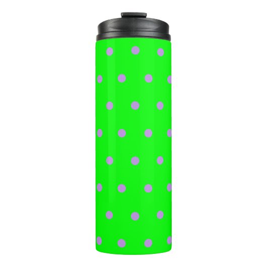 Helle grüne Lila Polka Dots Thermosbecher (Vorderseite)