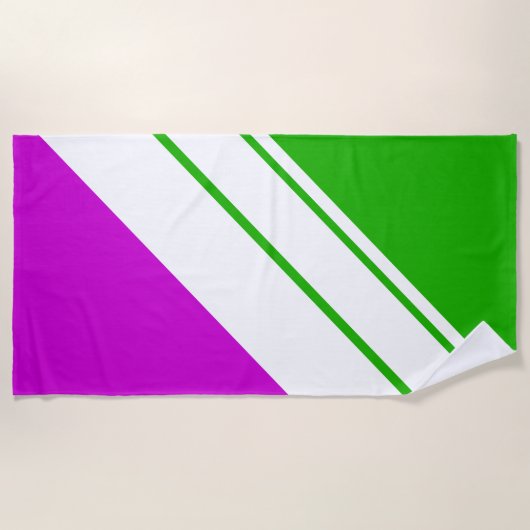 Helle grüne Magenta Rosa Streifen Strandtuch (Vorderseite)
