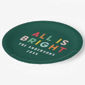 Helle grüne moderne Weihnachtsfamilieneinrichtung Pappteller (Schrägansicht)