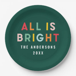 Helle grüne moderne Weihnachtsfamilieneinrichtung Pappteller