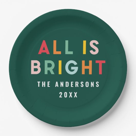 Helle grüne moderne Weihnachtsfamilieneinrichtung Pappteller (Vorderseite)