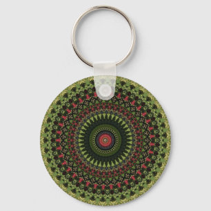 Helle grüne, schwarze und rote Mandala-Design-Band Schlüsselanhänger