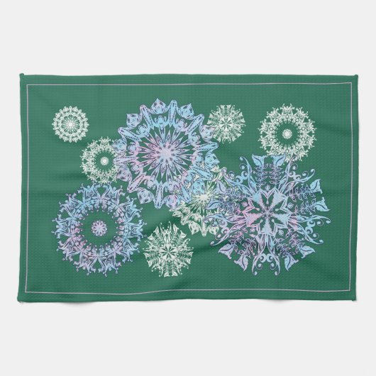 Helle grüne Teetücher mit Wasserfarben Schneeflock Geschirrtuch (Horizontal)