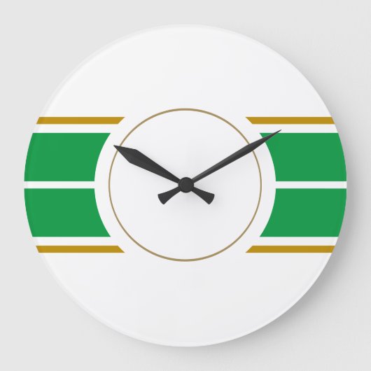 Helle grüne Twin Racing Streifen Weiße Hintergrund Große Wanduhr (Vorderseite)
