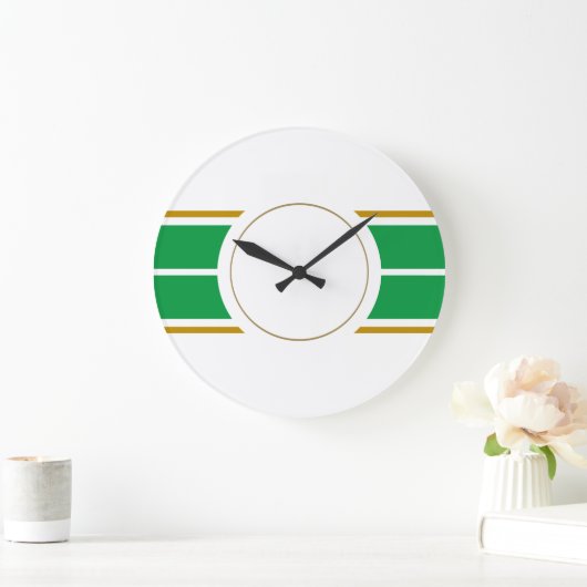 Helle grüne Twin Racing Streifen Weiße Hintergrund Große Wanduhr (Zuhause)