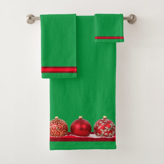 Helle, grüne und rote Weihnachtsschmuck Badhandtuch Set (Insitu)