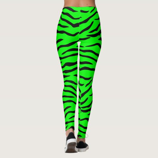 Helle grüne und schwarze Tiger-Neonstreifen Leggings (Rückseite)