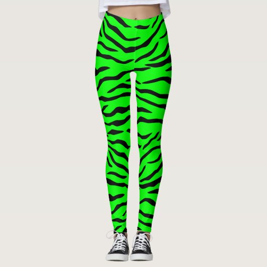 Helle grüne und schwarze Tiger-Neonstreifen Leggings (Vorderseite)