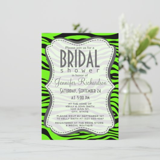 Helle grüne Zebra Einladung (Stehend Vorderseite)