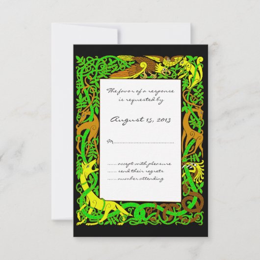 Helle Grüntöne Celtic Animals Design Hochzeit RSVP (Vorderseite)