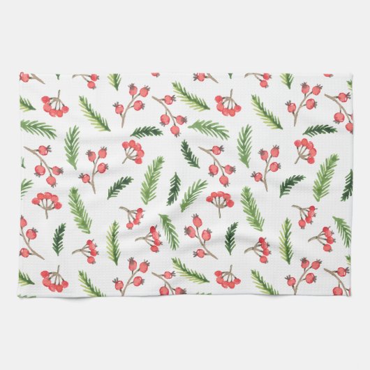 Helle Hand gezeichnet Weihnachtsmistletoe Muster Geschirrtuch (Horizontal)