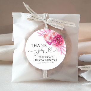 Helle Heißrosa Florale Hochzeitsdusche Danke  Runder Aufkleber