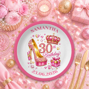 Helle Heißrosa Glitter 30. Geburtstag Papier Telle Pappteller